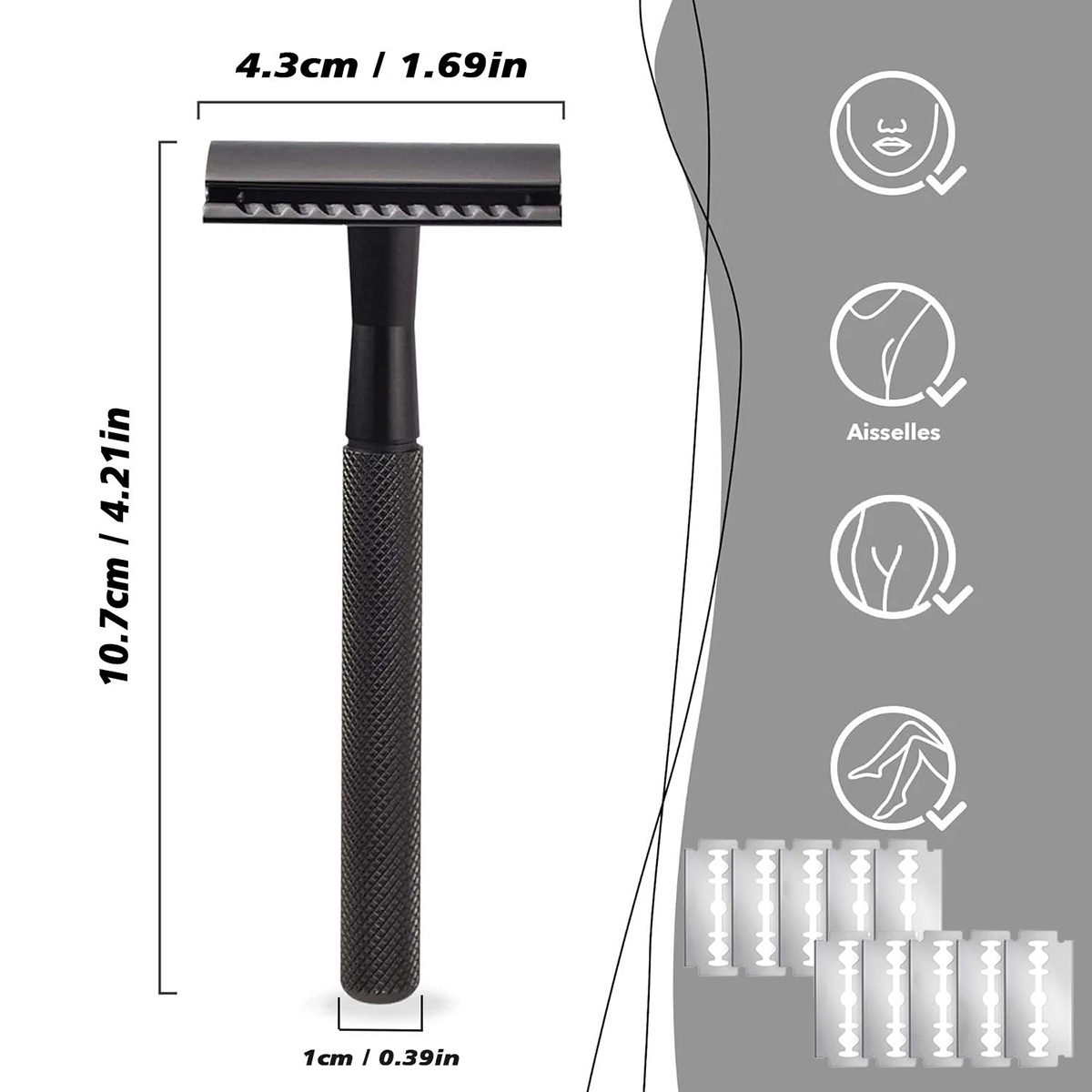 Safety Razor Handle - Black Weighted Handle Safety Razor for