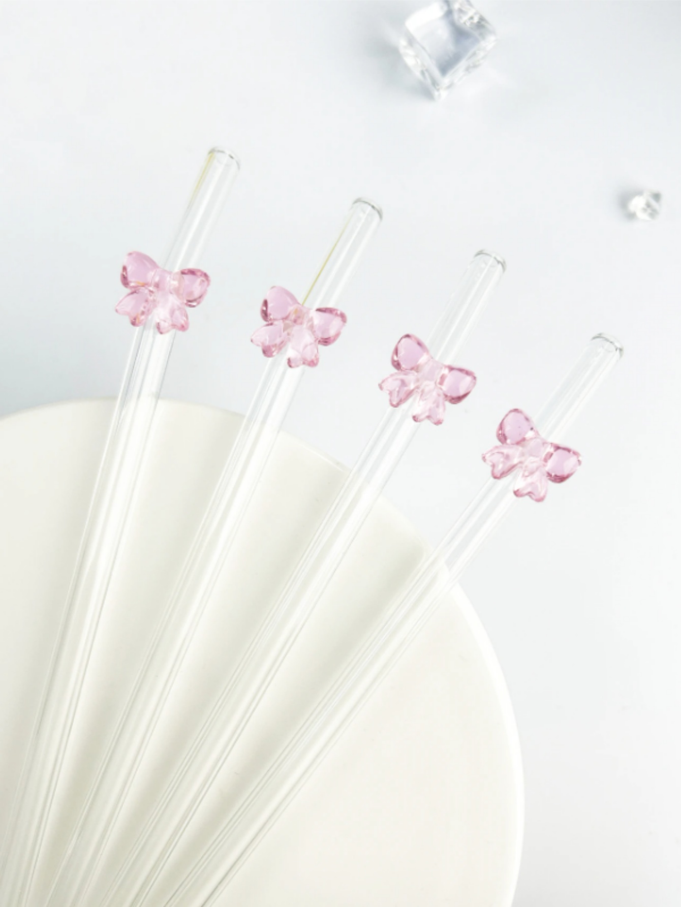 Reusable Straw - 1/6PCS Cute Cartoon Pink Bowknot Glass