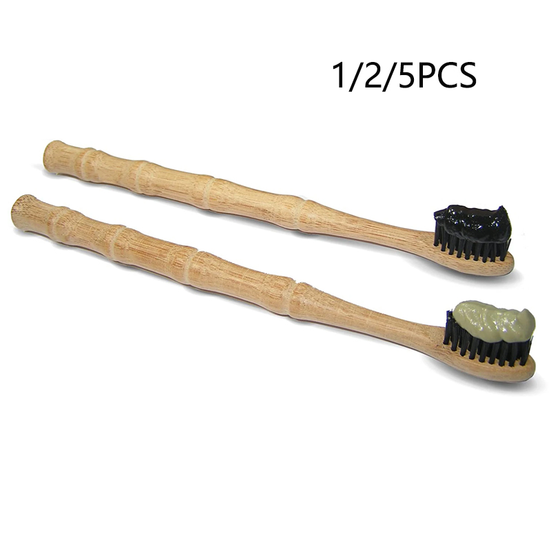 Bamboo Toothbrush - 1/2/5 Pcs Natural Biodegradable Bamboo Toothbrush: