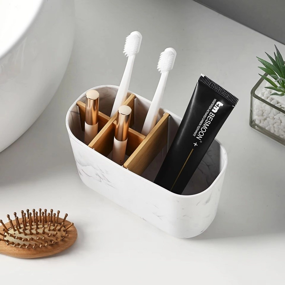 Bamboo Toothbrush - Multi-Slot Toothbrush Holder Plastic Toothpaste Storage