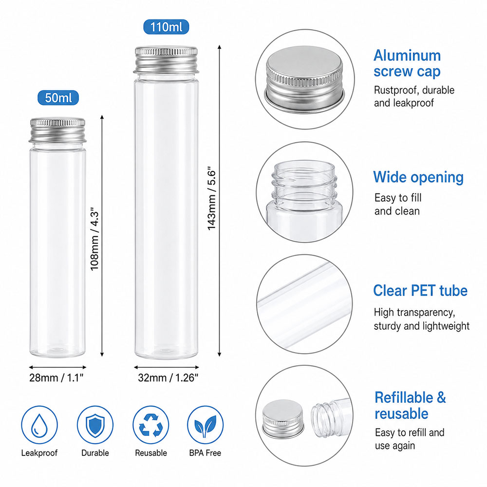20pcs 50ml/100ml Clear Flat Tu - Reusable Bottle 评论和价格