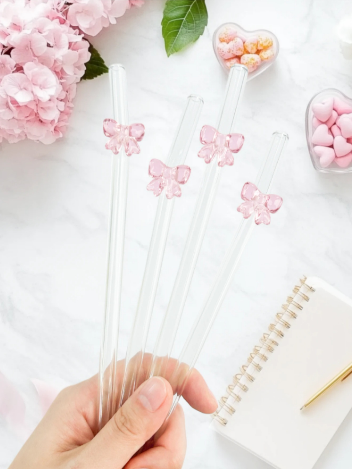 1/6PCS Cute Cartoon Pink Bowkn - Reusable Straw 评论和价格